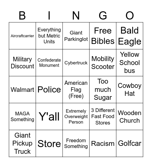 USA Bingo Card