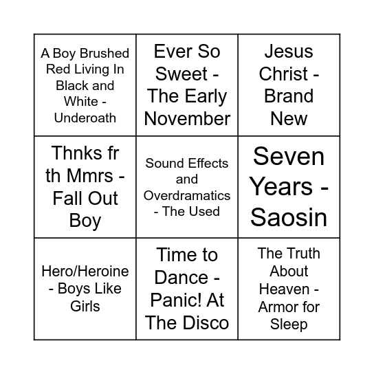 Game Five Bingo Card