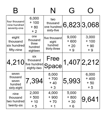 Place Value Bingo Card