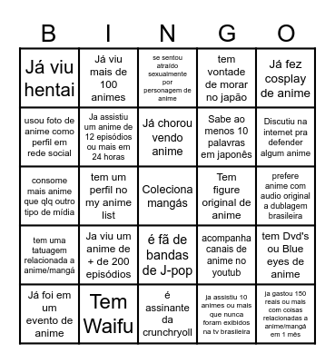 Bingo Otaku Bingo Card