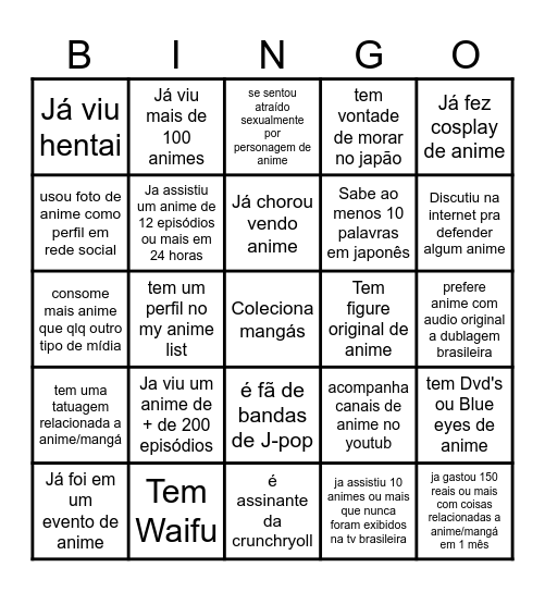 Bingo Otaku Bingo Card
