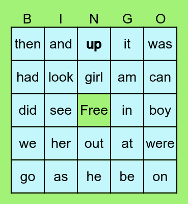 Sight Words Bingo Card