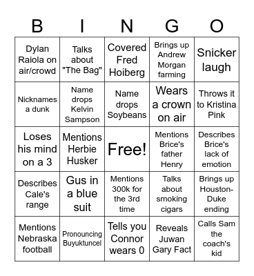 Gus Johnson Crown Bingo Card