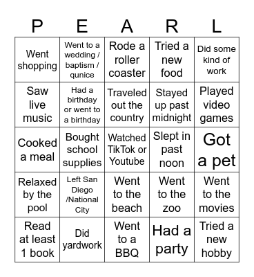 Find Someone Who-  Summer Break Edition Bingo Card