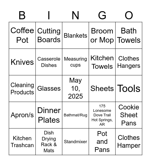 William and Emma Bingo Card