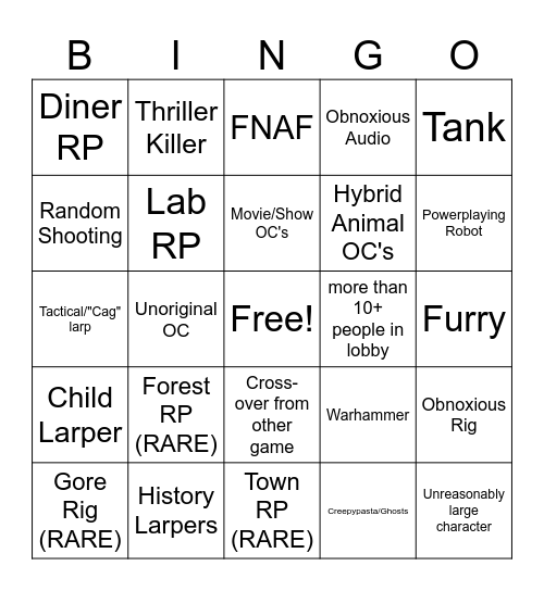Pine Ridge Bingo Card