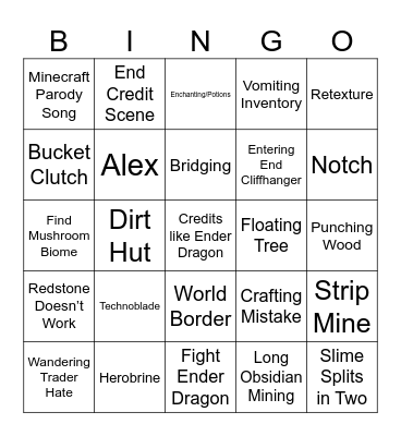 Minecraft Bingo Card