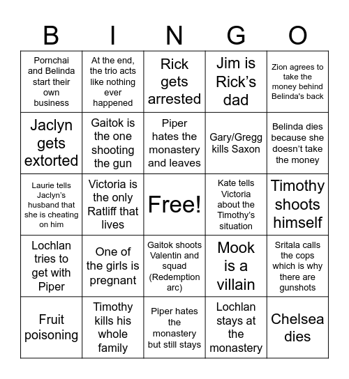 White Lotus Finale Bingo Card