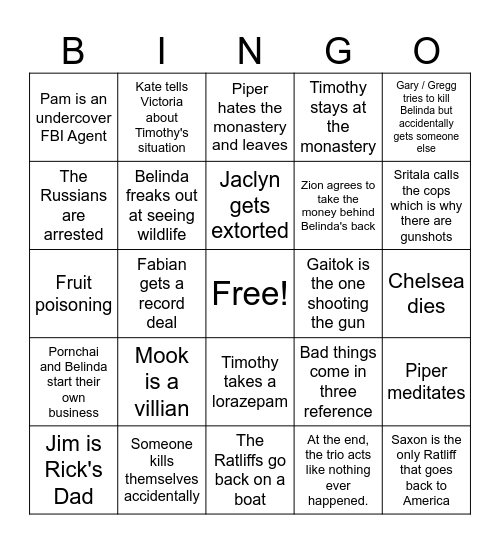 White Lotus Finale Bingo Card