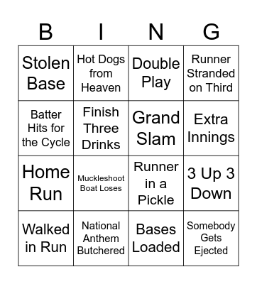 Baseball Bingo Card
