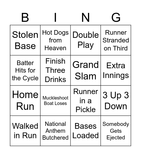 Baseball Bingo Card