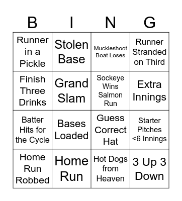 Baseball Bingo Card
