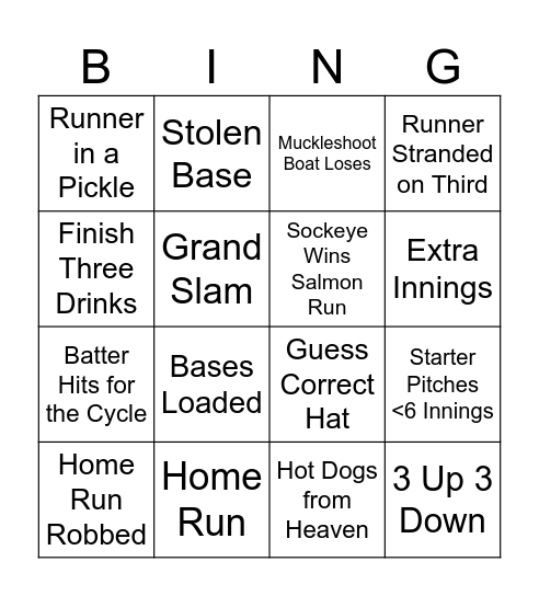 Baseball Bingo Card