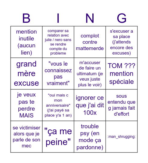 ma descente Bingo Card