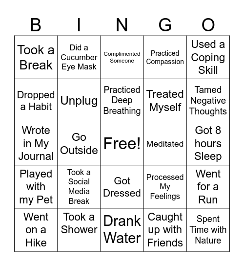 Self-Care Bingo Card
