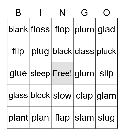 Consonant L Blends Bingo Card