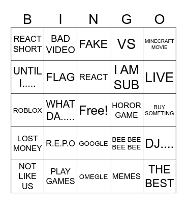 YOUTUBE BINGO Card