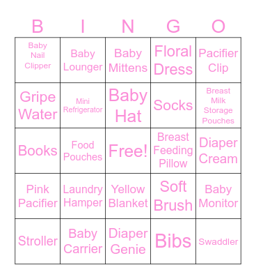 Baby Love Shower Bingo Card