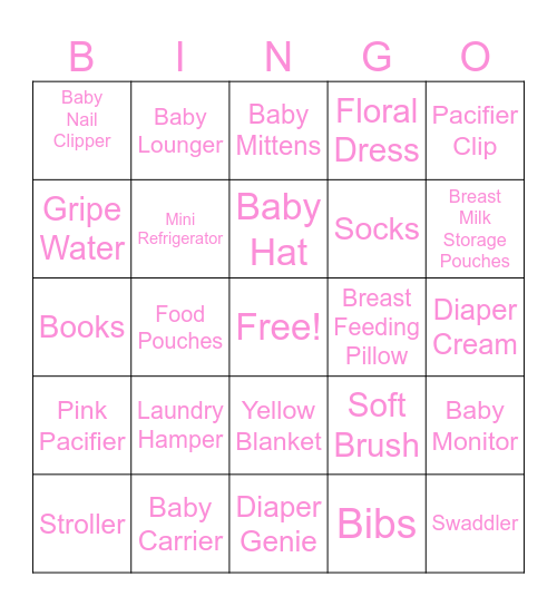 Baby Love Shower Bingo Card