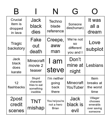 Mine craft Bingo Card