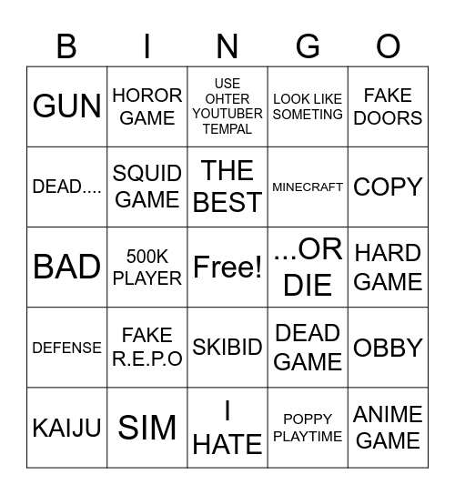 ROBLOX Bingo Card