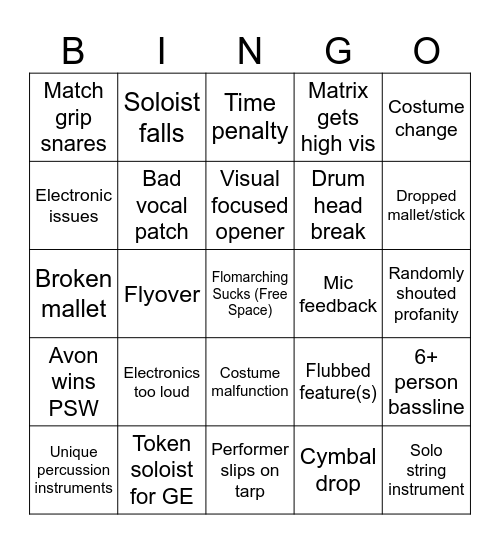 WGI BINGO Card