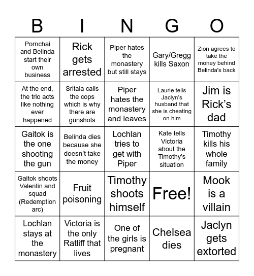 White Lotus Finale Bingo Card