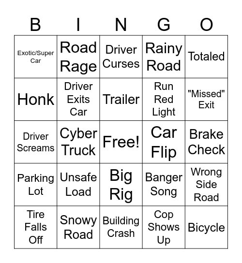 Car Bingo Card