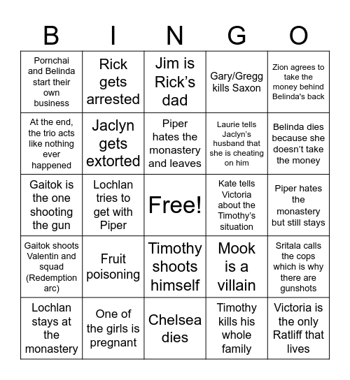 White Lotus Finale Bingo Card