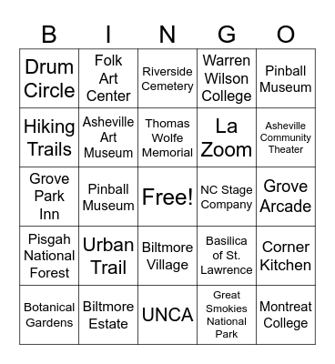 ASHEVILLE Bingo Card