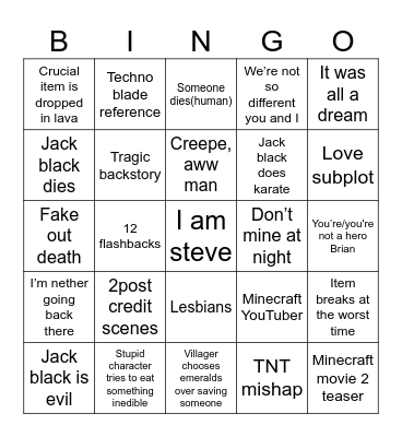 Mine craft Bingo Card