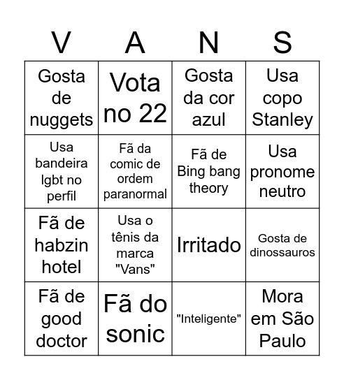 Autista Bingo Card