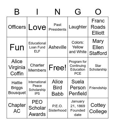 PEO Chapter AC Bingo Card