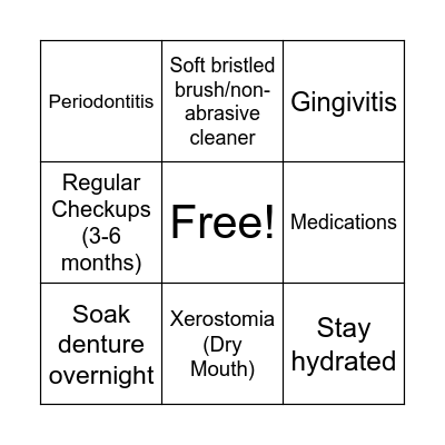 Oral Health Bingo Card