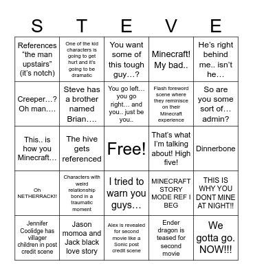 Minecraft bingo Card