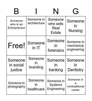 Youth Career Expo Bingo Card