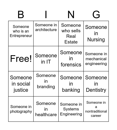 Youth Career Expo Bingo Card