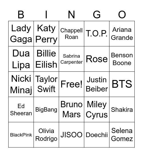 MUSIC BINGO Card