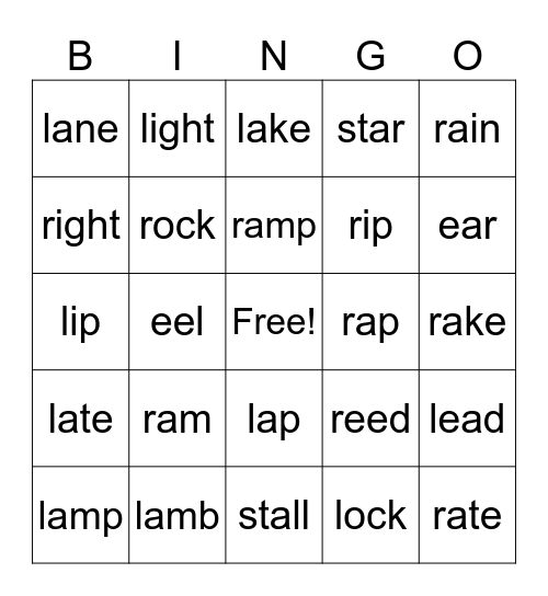 /r/ and /l/ bingo Card