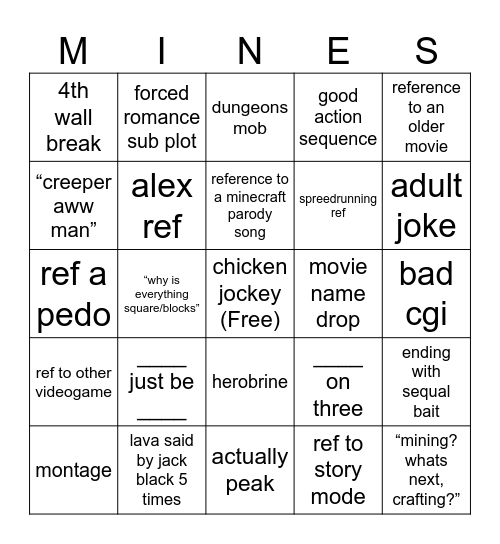 minecraft Bingo Card