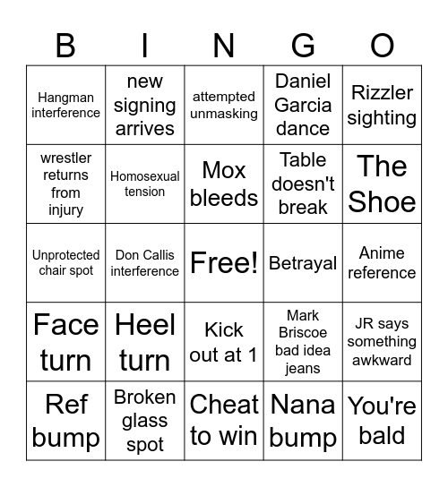 AEW Dynasty 2025 Bingo Card