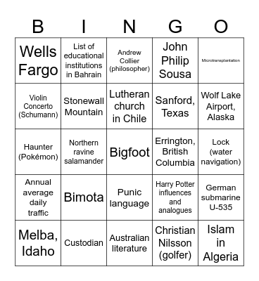 Untitled Bingo Card