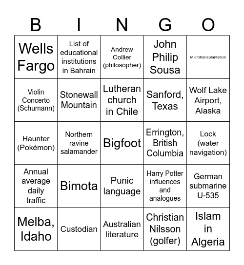 Untitled Bingo Card