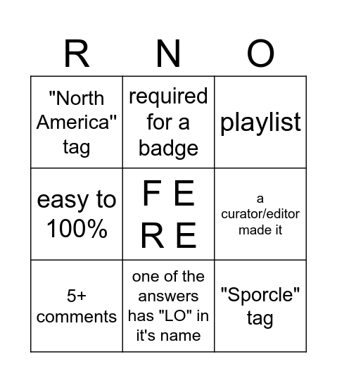 Sporcle Random Button Bingo Card
