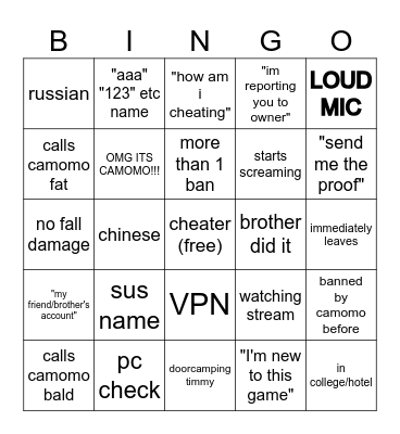 Rust Cheater Bingo Card