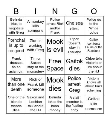 White Lotus Season 3 Finale Bingo Card