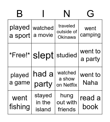 Spring Break Bingo Card