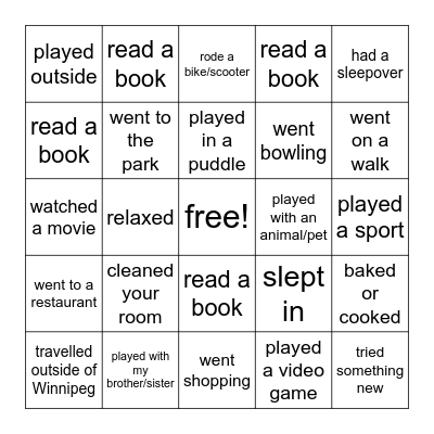 Spring Break Bingo Card