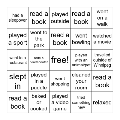 Spring Break Bingo Card
