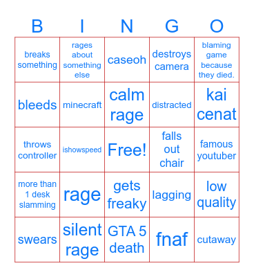 gamers raging bingo Card